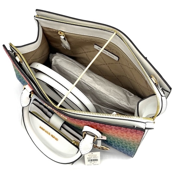 Michael Kors Medium Sheila CZ Satchel Bag & Matching Bifold Wallet Rainbow - Picture 9 of 11